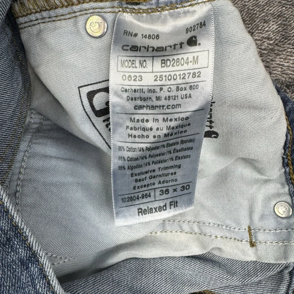 Carhartt BD2808M Mens Relaxed Fit Blue Denim Work Pants 36 x 30